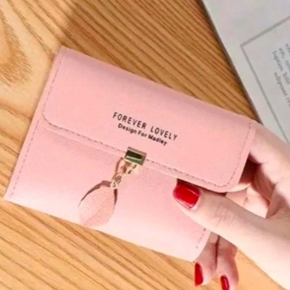 NWT! Pink Faux Leather Mini Tri Fold Wallet